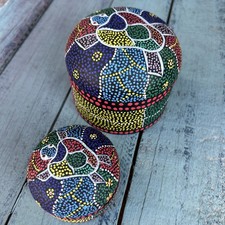 Nesting Set Of 2 Vintage Hand Dot Painted Turtle Wooden Trinket Boxes India picture