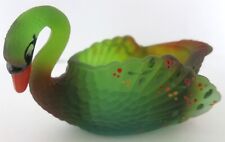 BOYD GLASS GREEN SATIN HANDPAINTED SWAN OPEN SALT CELLAR DISH NO LINES #S100 picture