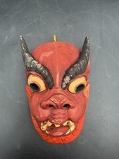 Vintage Himalayan Carved Wood Horned Demon Dance Mask Nepal Tibet picture