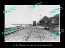 OLD 8x6 HISTORIC PHOTO OF DE SOTO WISCONSIN RAILROAD DEPOT STATION c1900 picture