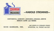1960s LINCOLN MERCURY CAR DEALERSHIP GENE GABBARD BUSINESS CARD STOCKTON CA picture