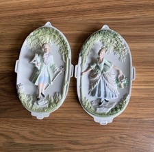 Occupied Japan Hand Painted Courting Couple Wall Decor Plaque 7” picture