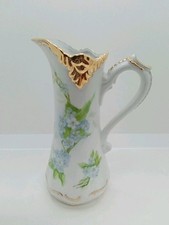 Vtg Bud Vase Pitcher With Hand Painted Florals & Gilt Trim 7.75