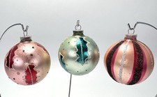 West Germany Plastic Cap DGMa Christmas Ornaments Hand Painted & Mica 3