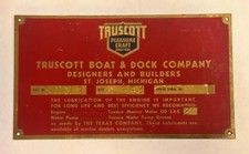 Original OEM Vintage Truscott Boat & Dock Company Brass Data Plate 1948 picture