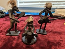 African Hand Carved 3 Piece Folk Art Band. Sitting One 6 In Other 2, 9 In. picture