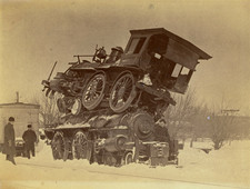 1885 Piggyback Train Wreck Albumen Photo New York Central Railroad Batavia picture
