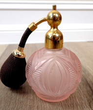 VINTAGE MARCEL FRANCK PARIS PERFUME BOTTLE PINK GOLD SPRAY FROSTED GLASS picture