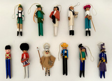 Vintage Handmade Clothespin Christmas Ornaments Lot 11 Handmade Folk Art Figures picture