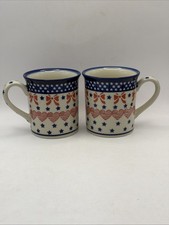 2 Kalich Polish Pottery Ceramic Mugs Boleslawiec 10 oz Patriotic Small Stars picture