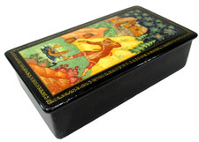 Vtg signed Russian Fedoskino Lacquar Box Mstera Emelya & Magic Pike hinged 5