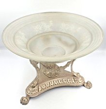 Vintage Elegant Footed Ornate Frosted Crystal Bowl Centerpiece picture