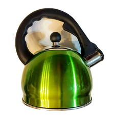 Stainless Steel Whistling Tea Kettle 8 cup Metallic Green Finish 9