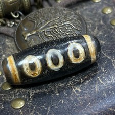 Ancient Tibetan Old Agate Dzi Beads 5 Eyes Amulet Talisman Pendant 36×13mm #6335 picture