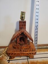 Vintage Hand Carved Fireplace Table Lamp  Fire Lights Up ~ Cabin Decor picture