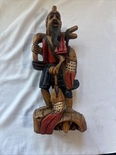 Vtg Hand-Carved Fisherman Figurine Philippine Folk Art Abundance & Longevity picture