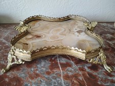 Antique Dresser Tray Stone Dragons Lady Claw Foot Ornate Gargoyle Brass Vintage picture