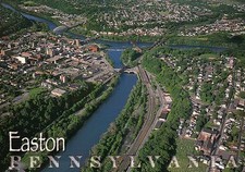 Aerial View of Easton, Pennsylvania, Delaware & Lehigh River, Bridges - Postcard picture
