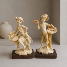 Depose Italy Simonetti Children Statues Carrara Wood Base Figurines Set picture