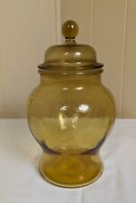 Vintage Indiana Glass Canister Apothecary Jar 10” Pebbled Amber Yellow Lid Decor picture