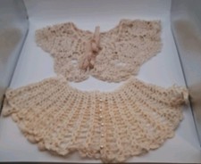 2 Handmade Crochet Victorian Edwardian Lace Collars Button Ribbon picture
