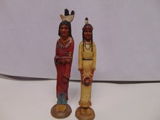 pair of Native American Warriror & women hand carved ceramic figurines 6.5