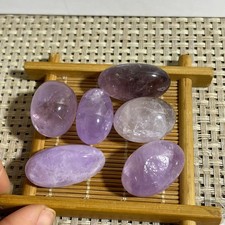 6pcs 72g NATURAL AMETHYST CABOCHON LONG OVAL SHAPE LOOSE GEMSTONE picture