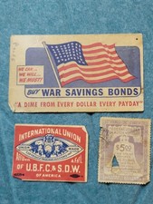 WWII Home Front Ephemera Lot War Bonds 1945 Vehicle Tax Union Label picture