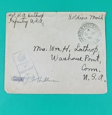 WWI Field Post Cover Envelope Censor Stamps Warehouse Point CT picture