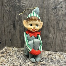 VINTAGE JAPANESE KNEE-HUGGER ELF PIXIE ORNAMENT RUBBER FACE GREEN OUTFIT picture
