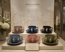 Wedgwood Jasperware Dancing Hours Teacup & Saucer Set of 6 Brand New in Box picture