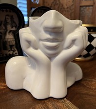 Adler Style White Ceramic Vase Pleased Lady Figure Modern Home Decor 6x7x4 NEW picture