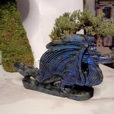 Labradorite dragon carving sculpture art high blue flash picture