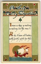 Christmas ARTS & CRAFTS Style Postcard c 1914 International Art Pub SAILBOAT picture