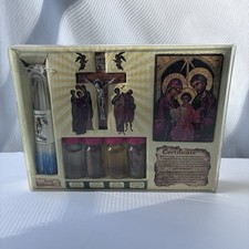 Holy Land Home Blessing Kit Byzantine Icon Cross Candles Sacred Bottles Set picture