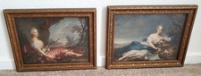 Antique Rare Pair Ornate Wood Gold Scroll and Fruit Design Picture Frames picture