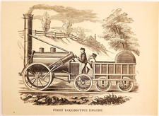 1886 First Locomotive Engine Wood Engraving Early Train Railroad Victorian picture