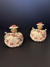 2 Relpo Valentine Planter Girls Heart A-1655 Kitsch Retro Cute VTG Japan (READ) picture