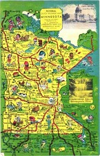 Minnesota Pictorial Mileage Map Linen Postcard 1939 Langwith Unused picture