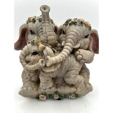 VTG Ceramic Elephant Family Wind-up Music Figurine plays Getting to Know You Mod picture