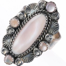 sz9.5 vintage Native American sterling silver pink MOP shell satellite ring picture
