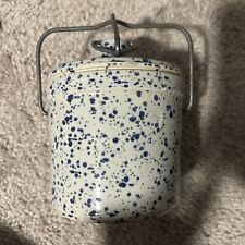 Vintage Crock Sponge Ware with Lid and Metal Latch Blue and White picture