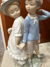 Lladro Glossy Porcelain Boy and Girl Figurine, Multicolor  