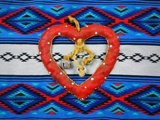 Vtg 90s Metal Red Heart Wreath Bells Christmas Ornament RUSTIC Valentines Day picture