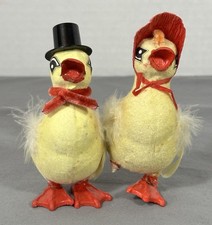 Vintage Easter Duck Figures Spun Cotton Style Pair 4” Tall READ picture