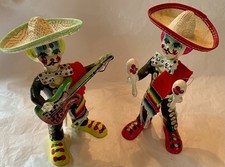 Mexican Art Mariachi Day Of Dead Clown Figurines Papier Mache Hand Painted VTG picture