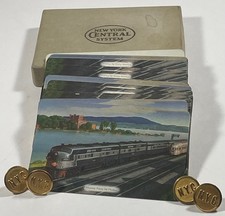 VINTAGE NEW YORK CENTRAL SYSTEM RAILROAD PLAYING CARDS + 4 UNIFORM BUTTONS picture