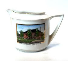 CARIBOU - LIBRARY - MAINE ME Antique Souvenir China TRINKET CREAMER picture