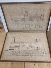 Pair Antique 1860s Steam Train Locomotive Prints Frame Engravings Lemaitre Paris picture