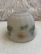 VTG Lamp Shade Satin Glass Floral Rose Reverse Paint Frosted 6” & 2” Diameters picture